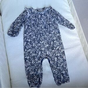 GAP Navy and White Floral Footie One-Piece